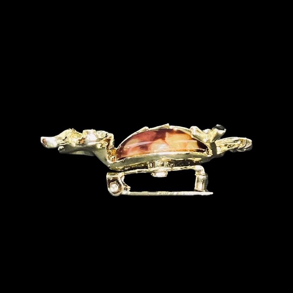 Gerry's Gold Tone And Brown Lucite Cabochon Owl Brooch (5096) - Picture 3 of 6